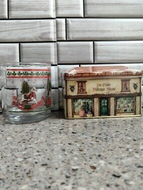Vintage DUO: Holiday Rocking Horse Mug & Cookie / Treat Tin